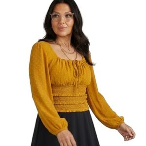 MINKPINK Yellow‎ Puff Sleeve Smocked Blouse